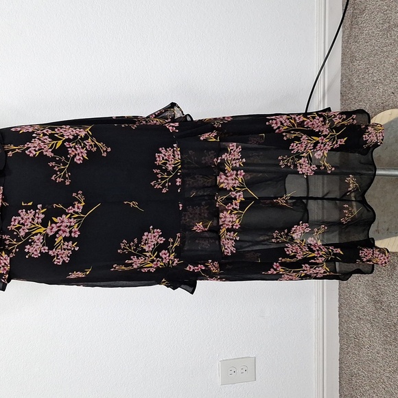 Who What Wear Black Pink Dark Cottagecore Feminine Ruffled Tiered Maxi Dress -M - Picture 9 of 12